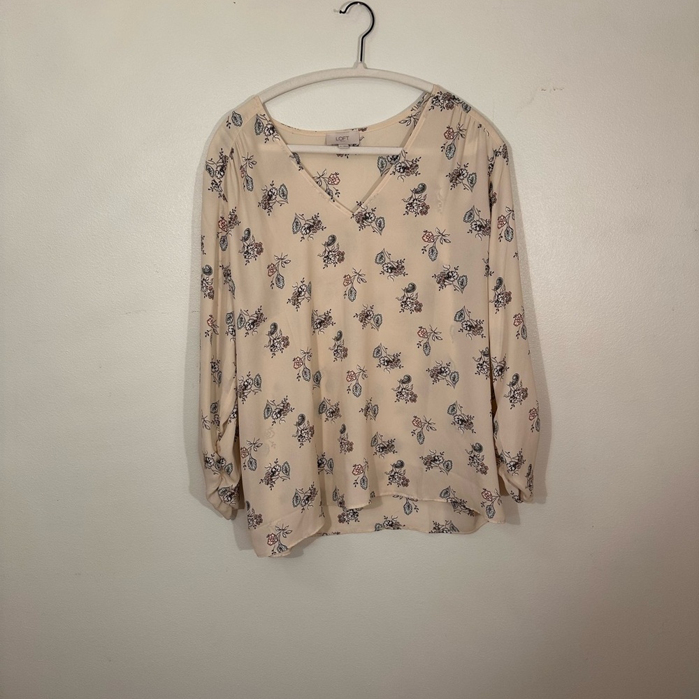 LOFT Cream Floral Blouse Relaxed Fit